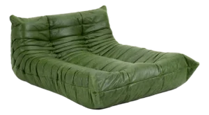 Togo Chaise Lounge in Botanica Green Leather - Restored Ligne Roset Original