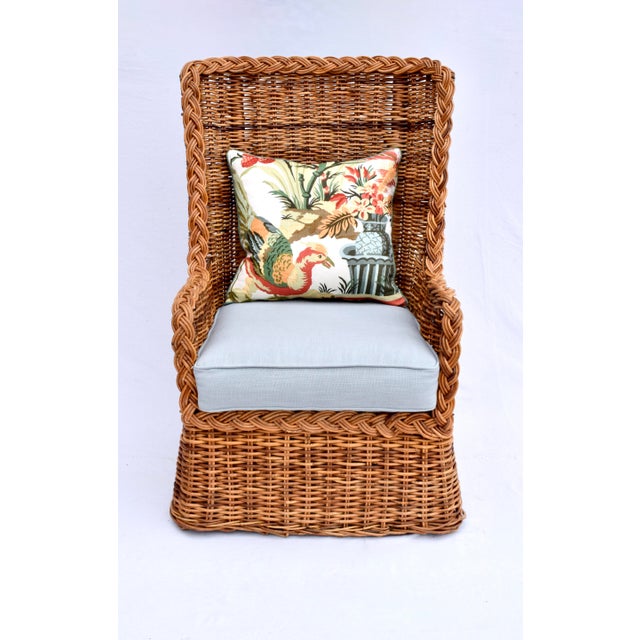 Baker Furniture Company 1960s Michael Taylor for Baker Braided Wicker Wingback Ottoman Set For Sale - Image 4 of 13