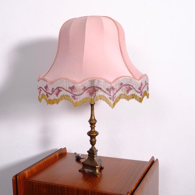Metal Vintage Table Lamp with Beaded Lampshade and Bronze Base, 1960s For Sale - Image 7 of 17