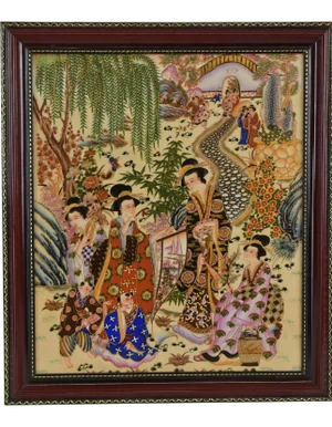Vintage Japanese Porcelain Framed Wall Art