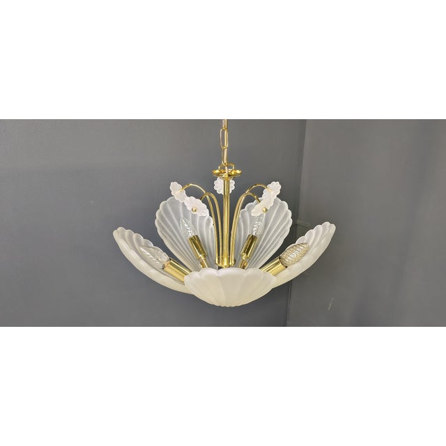 Vintage Italian Glass and Brass Chandelier, 1970s For Sale - Image 15 of 17