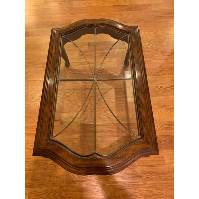 1980s Drexel Heritage Grand Villa Pecan Leaded Glass Coffee Table For Sale - Image 10 of 13