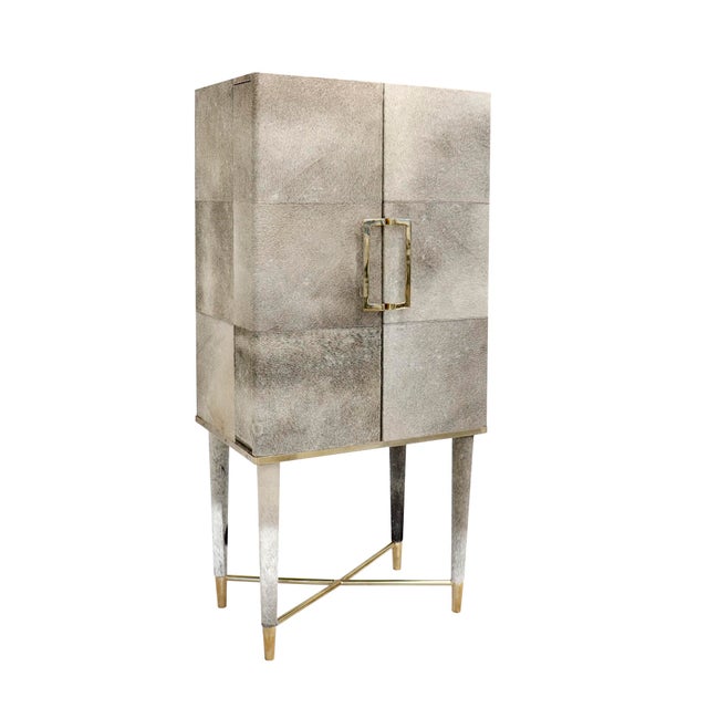 Pasargad Home Safari Steel & Cowhide Bar Cabinet For Sale - Image 11 of 12