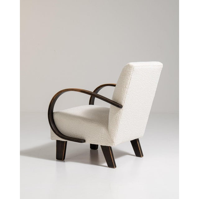 Wood 20th Century Czech Republic Warm Ivory Boucle Bentwood-Arm Lounge Chair For Sale - Image 7 of 11