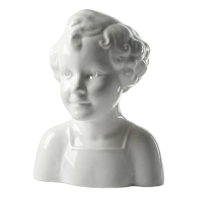 Large Art Deco Faience Bust from Sarreguemines, 20th Century For Sale