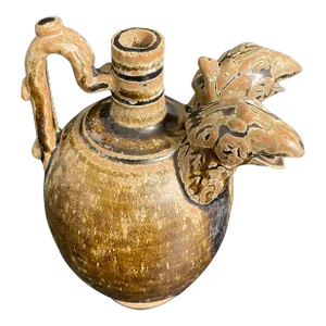 Tang Dynasty Brown Glazed Ceramic Ewer With Double Spout in the Form of Bird Head