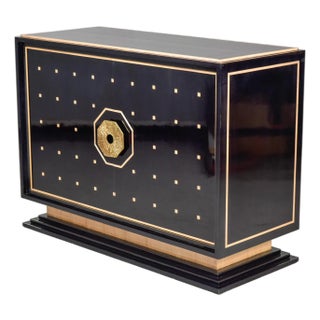 Italian 1980s Deco Inspired Black and Birch Cabinet For Sale