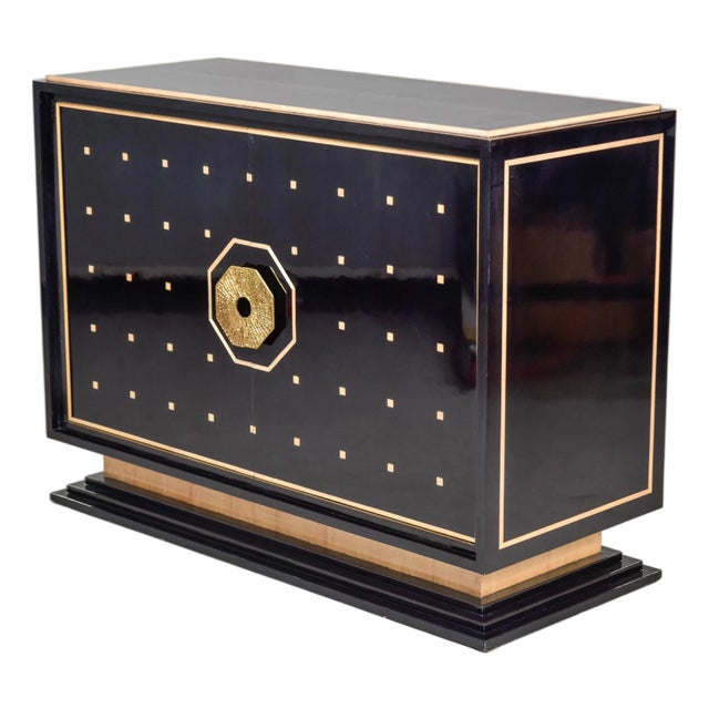 Italian 1980s Deco Inspired Black and Birch Cabinet For Sale