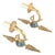 Gilded Brass Scroll-Arm Wall Sconces with Teal Details, 1950s, Set of 2 For Sale