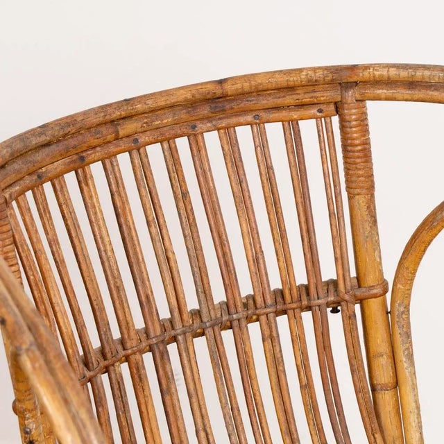 Wood Vintage Set of 4 Bamboo Wicker Arm Chairs by Robert Wengler, Denmark 1960's For Sale - Image 7 of 13