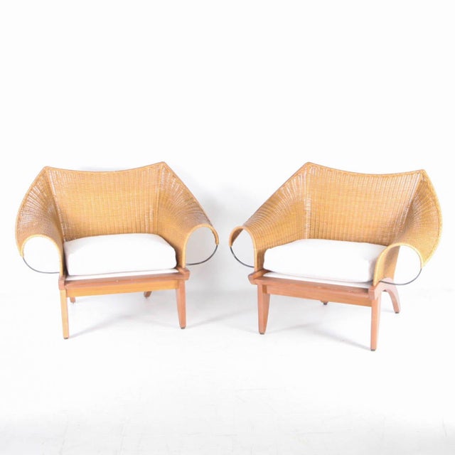 Set of Wooden and Wicker Armchairs, 1970s For Sale - Image 13 of 13