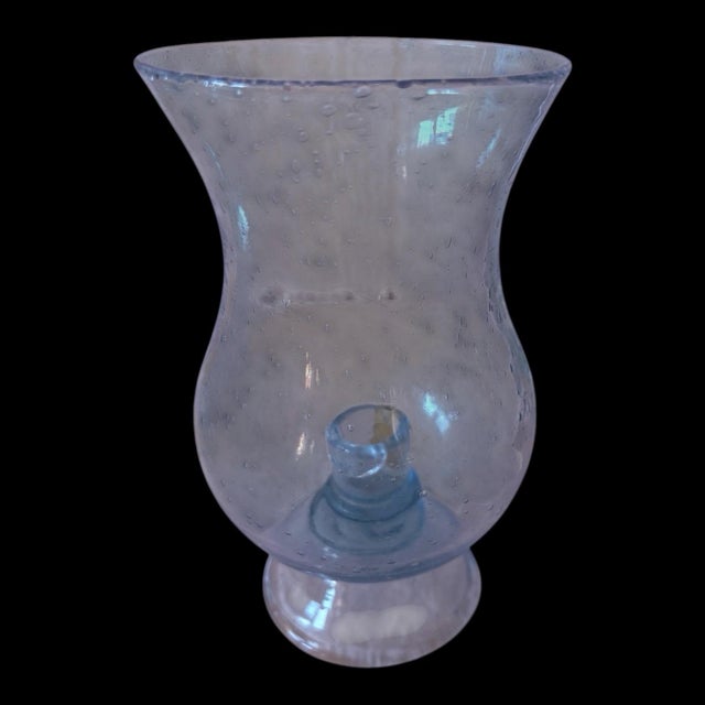 French Mid Century French Biot Pale Blue Bubble Glass Hurricane Candle Holder / Photophore For Sale - Image 3 of 8