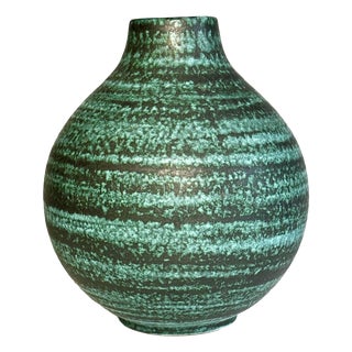 Mid-Century Green Ceramic Model Java Vase with Striped Decoration by Wächtersbach, Germany, 1960s For Sale