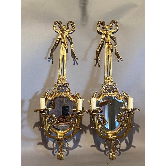 Late 20th C French Maker Louis XVI Bronze Wall Lamps / Sconces Pair For Sale - Image 16 of 18