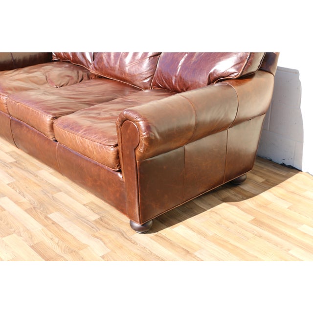 Vintage Restoration Hardware Distressed Brown Leather Three-Seat Sofa | Rh Club Sofa For Sale - Image 14 of 18