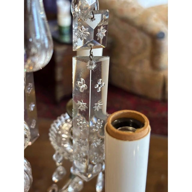 Antique Brass and Crystal Lamp For Sale - Image 4 of 10