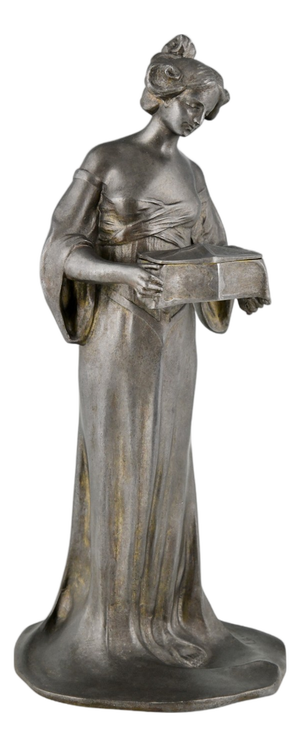 Matte, Lady with Casket, 1900s, Pewter