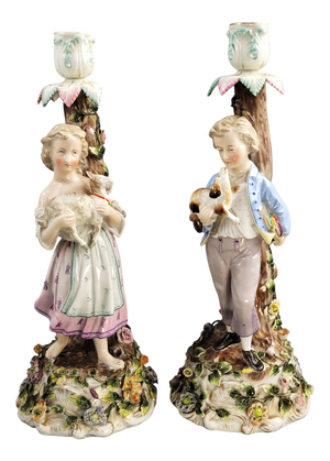 Large Figural Porcelain Candlesticks, Germany, 1890, Set of 2