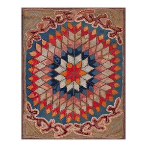 Excellent Multicolored With Unique Symmetrical Desing Forming a Star in the Center Antique American Hooked Rug