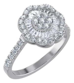 14K White Gold Round Baguette Diamond Womens Sz 7 Designer Ring 7/8 Cttw, Size 7