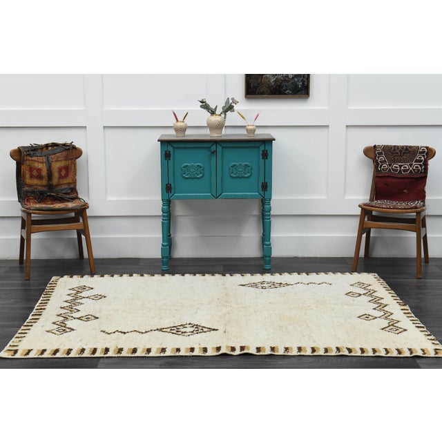 1970s Vintage Turkish Handmade Wool & Cotton Beige Area Rug For Sale - Image 11 of 11