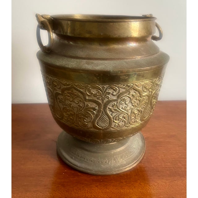 Brass Antique Chinoiserie Incised Brass Cachepot For Sale - Image 8 of 12