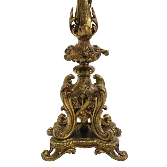 Rococo Vintage Mid Century Rococo Style Gilt Metal Candelabra Table Lamp For Sale - Image 3 of 8