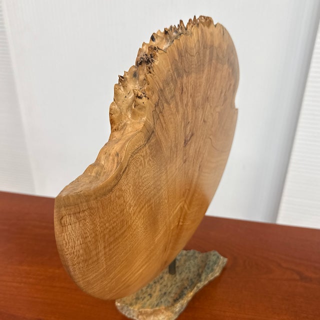 Reclaimed Live Edge Wood Sculpture + Stone Base For Sale - Image 11 of 12