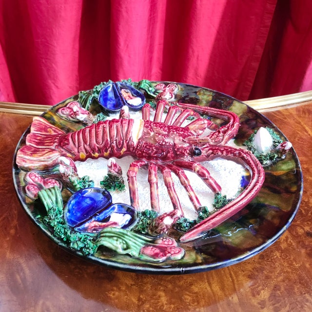 Majolica Salt Baked Lobster Crustacean Majolica Trompe l'Oeil of Mid Century - 13" For Sale - Image 4 of 10