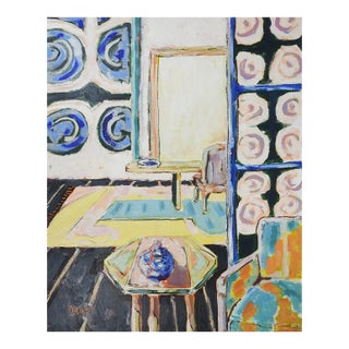 Contemporary Modernist Interior Scene Painting For Sale