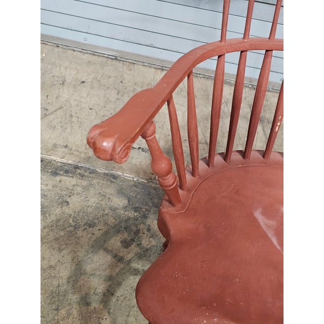 Wood Primitive Fan Back Windsor Arm Chair Bench Made New York Artisian For Sale - Image 7 of 10