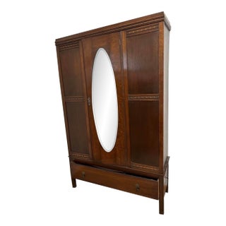 1900 Edwardian Wardrobe With Oval Mirror For Sale