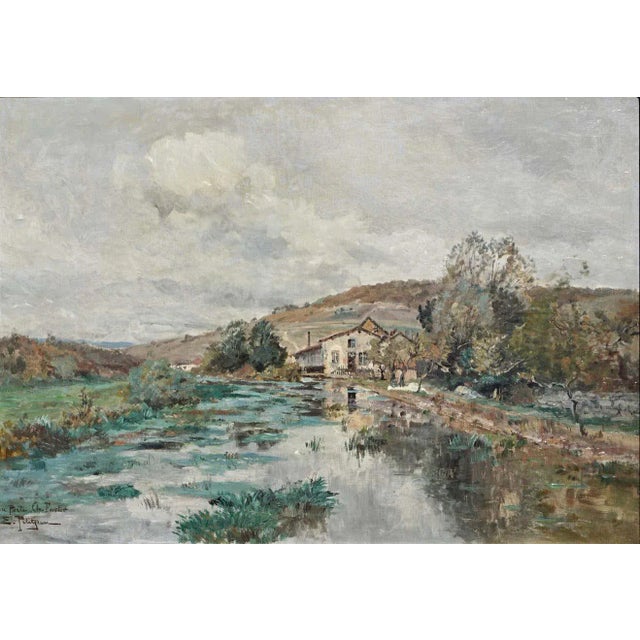 A wonderful and detailed landscape painting signed and inscribed oil on canvas painting by Edmond Petitjean, (French...