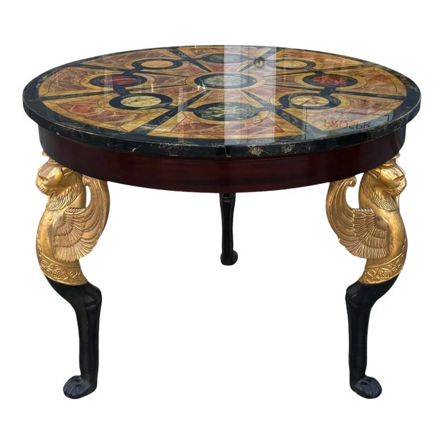 18th C Style Thomas W. Morgan Trompe l'Oeil Center Table W Giltwood Eagles For Sale
