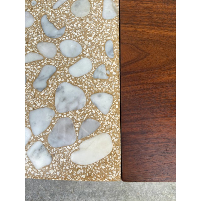 Mid Century Modern Terrazzo Marble + Walnut Fretwork Coffee Table | by Harvey Probber For Sale - Image 9 of 12