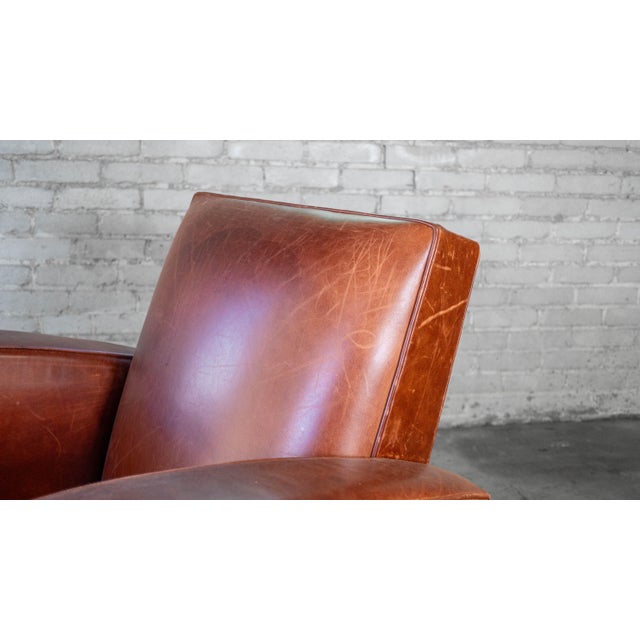 Vintage Art Deco Cognac Leather Club Chair For Sale In Boston - Image 6 of 17
