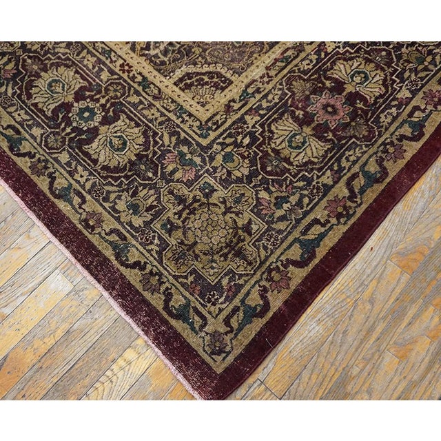 Indian Brilliantly Wine Red Color With Great Medallion and Florid Design Antique Indian Agra Rug For Sale - Image 3 of 8