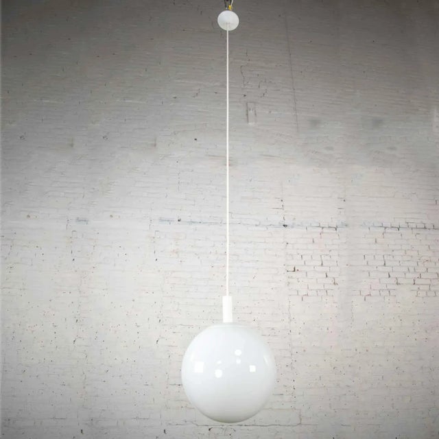 1960s Mid Century Modern Large Globe Pendant Light Blown Milk Glass by Lite Trend of La Palma Ca For Sale - Image 4 of 12