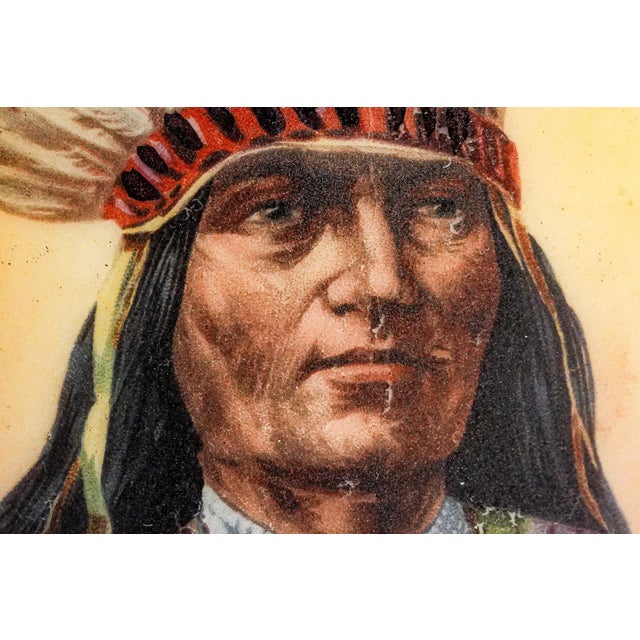 Rare Nippon Antique Hand Painted Native American Indian Chief Tobacco Humidor Porcelain Lidded Jar For Sale - Image 4 of 18