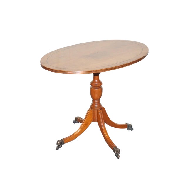 Vintage Oval Burr Yew Wood Side Table on Tripod Legs For Sale