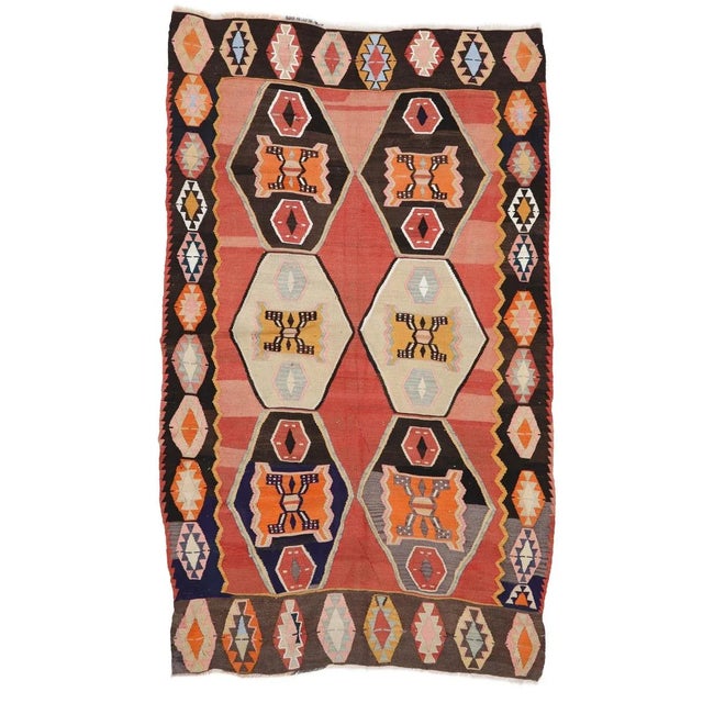 Textile Mid 20th Century Vintage Turkish Kilim Rug For Sale - Image 7 of 7