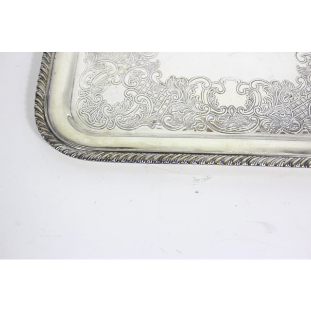 Small Rectangular Silver Plated Tray With Rope Edge For Sale - Image 6 of 7