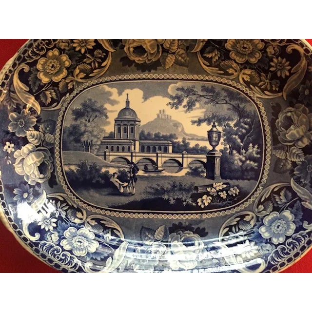 19th Century Large Antique Early 19th Century Georgian Staffordshire Pearlware Blue Platter For Sale - Image 5 of 12