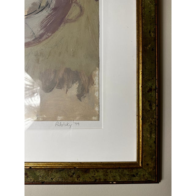 Green Pastel Abstract Painting Signed Dina Podolsky 1999, Framed For Sale - Image 8 of 8