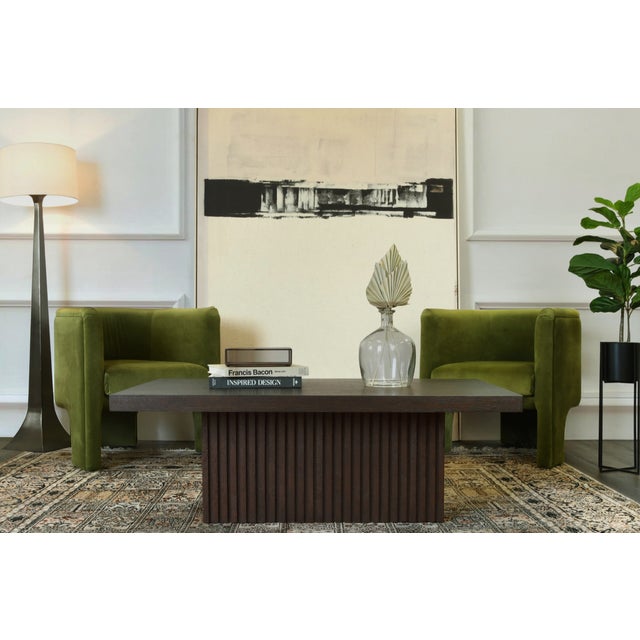 2020s Matthew Izzo Home Tyson Espresso Oak Slab Coffee Table With Slatted Pedestal Base For Sale - Image 5 of 5