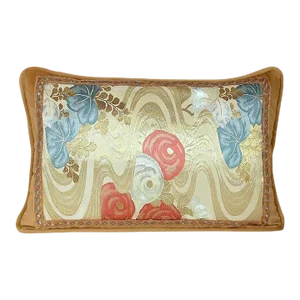 Early 19th Century Hand-Embroidery Floral Silk Pillow Cover Framed With Vintage Lace Trim and Piping