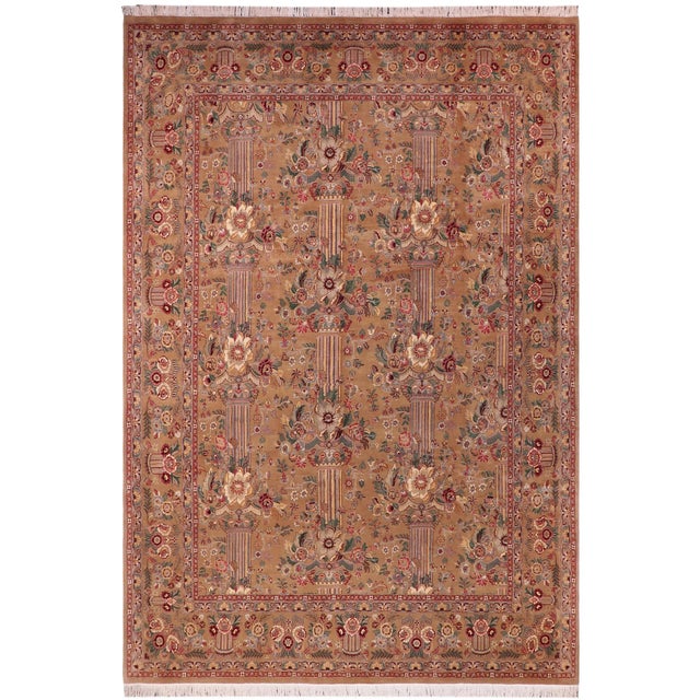 Shabby Chic Floral 1990's Pak-Persian Tan/Tan Wool Rug - 9'1'' X 11'11'' For Sale - Image 9 of 9