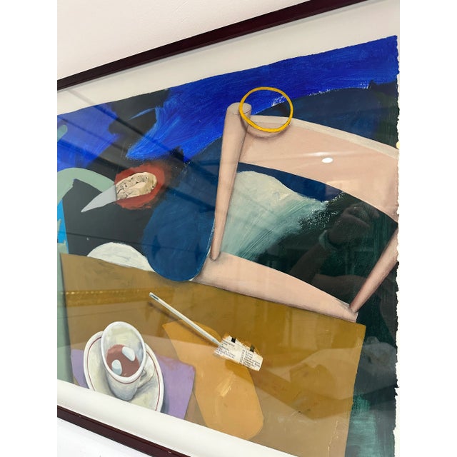 Mixed Media Still Life by Sisk – Watercolor With Collage Elements, Framed For Sale In Atlanta - Image 6 of 7