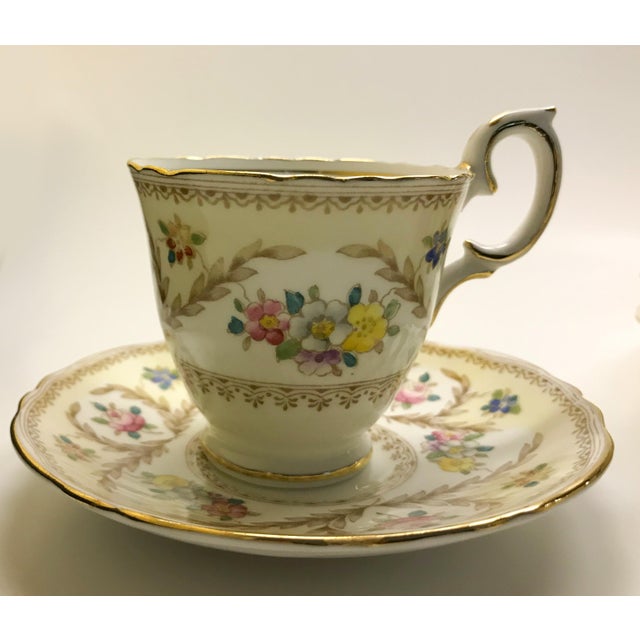 Crown Staffordshire Fine Bone China Tea Cups & Saucers Flowers Set of
