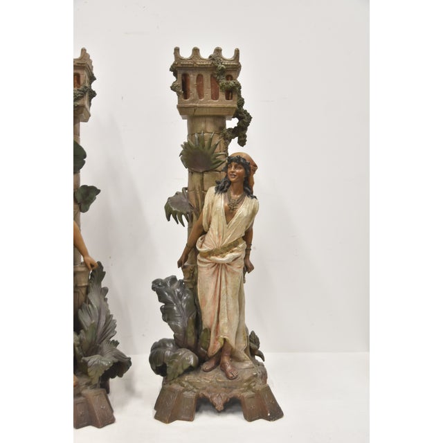 Figurative Late 19th Century Monumental Austrian Terracotta Orientalist Lamps - a Pair For Sale - Image 3 of 17